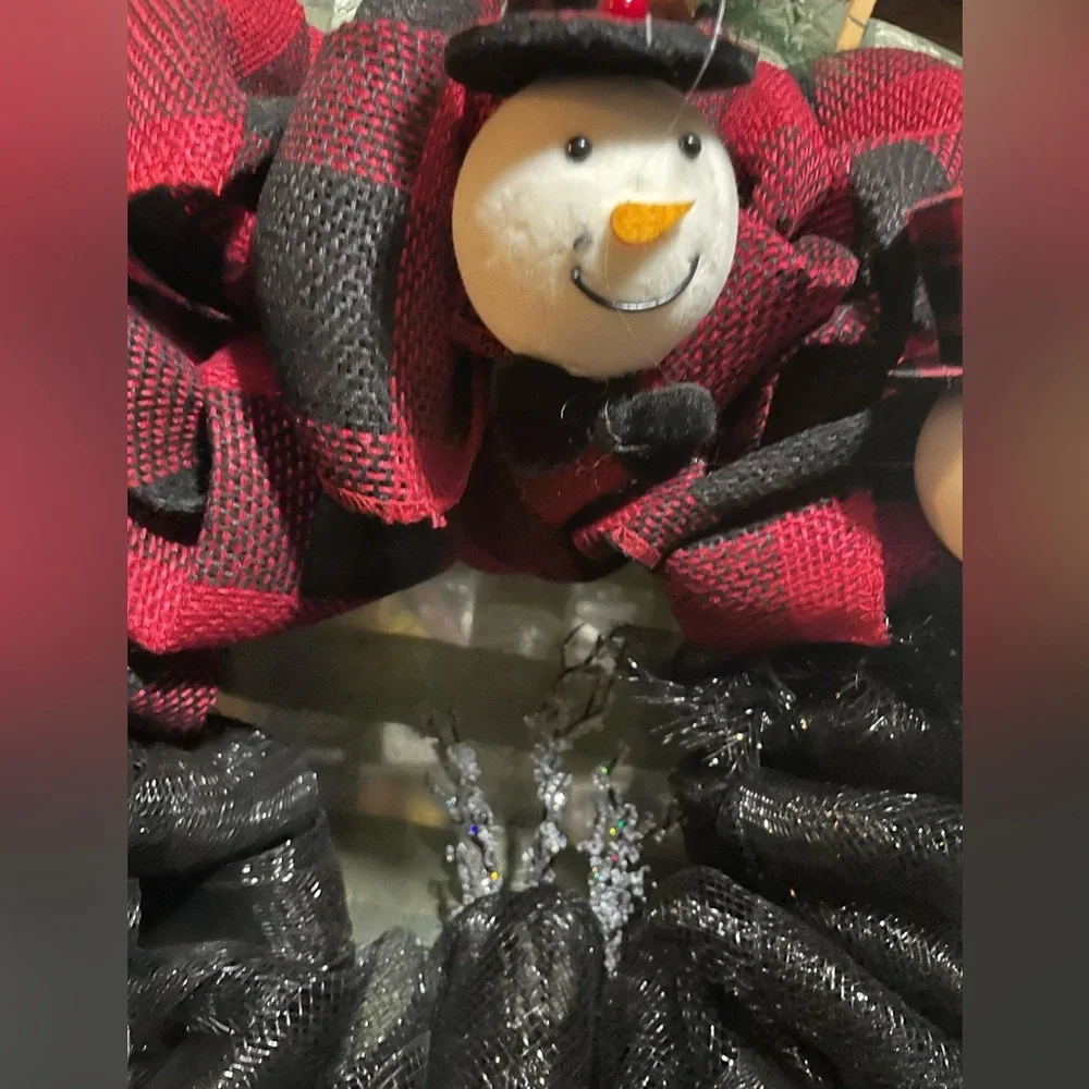 New Christmas Snowman Buffalo Paid red black handmade wreath by me! 14-inch base